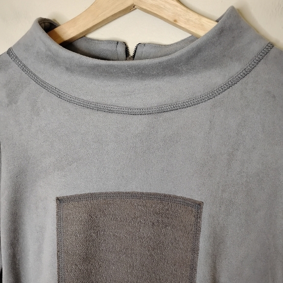 IC by Connie K Lagenlook Tunic Top S Asym Hem Patch Pockets Funnel Neck Gray - Picture 6 of 11